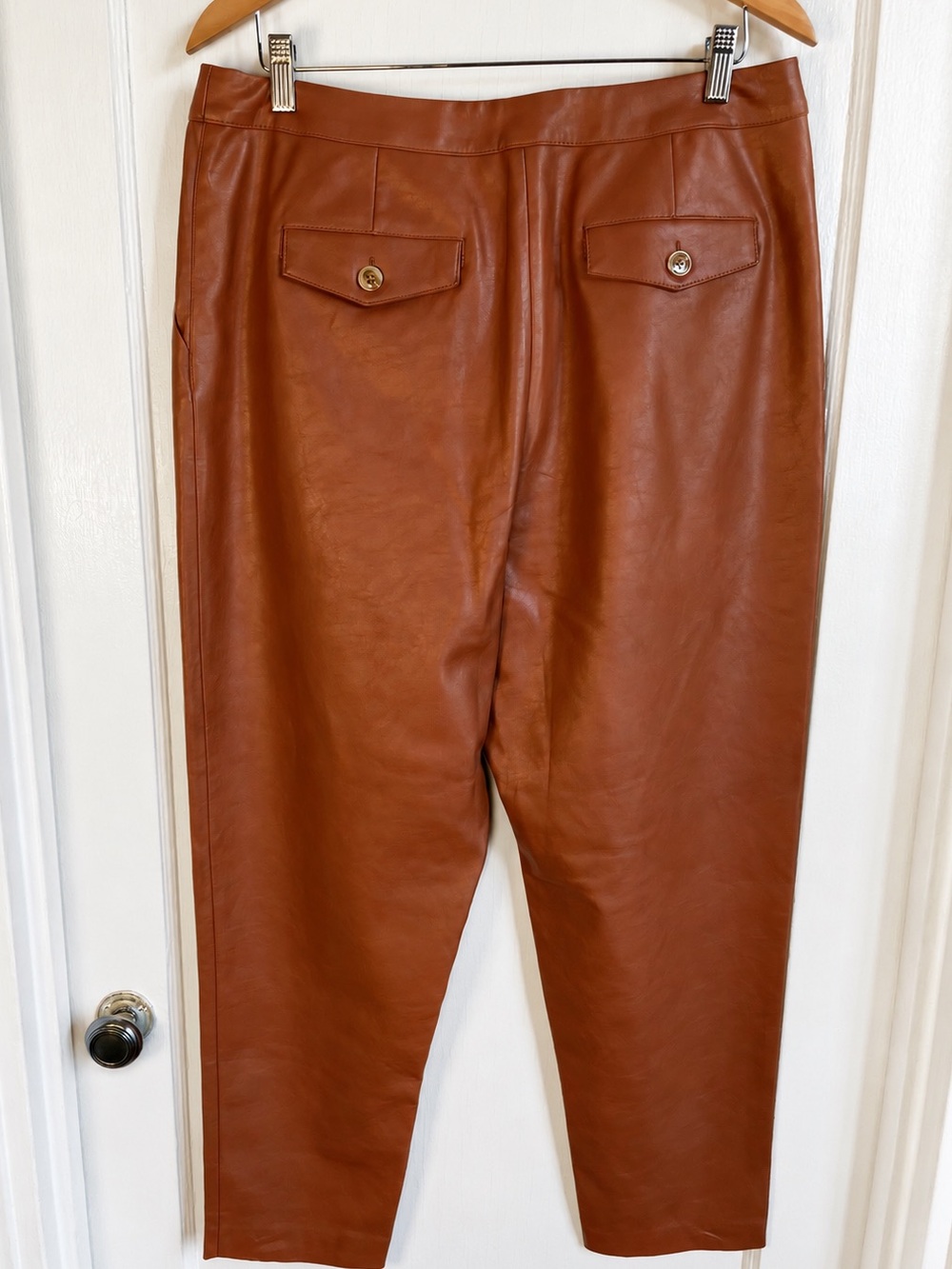 BLANKNYC Faux Leather Pants 31 Cognac Brown High Rise Academia Pleated Trouser - Picture 3 of 11